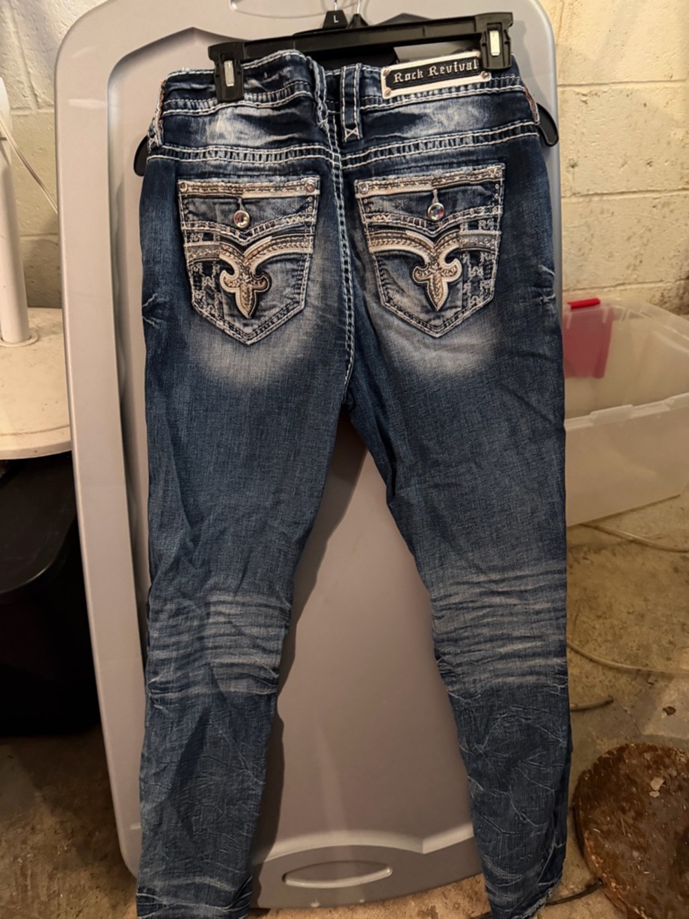 Rock Revival Dark Blue Distressed easy Skinny Jeans - Picture 3 of 3